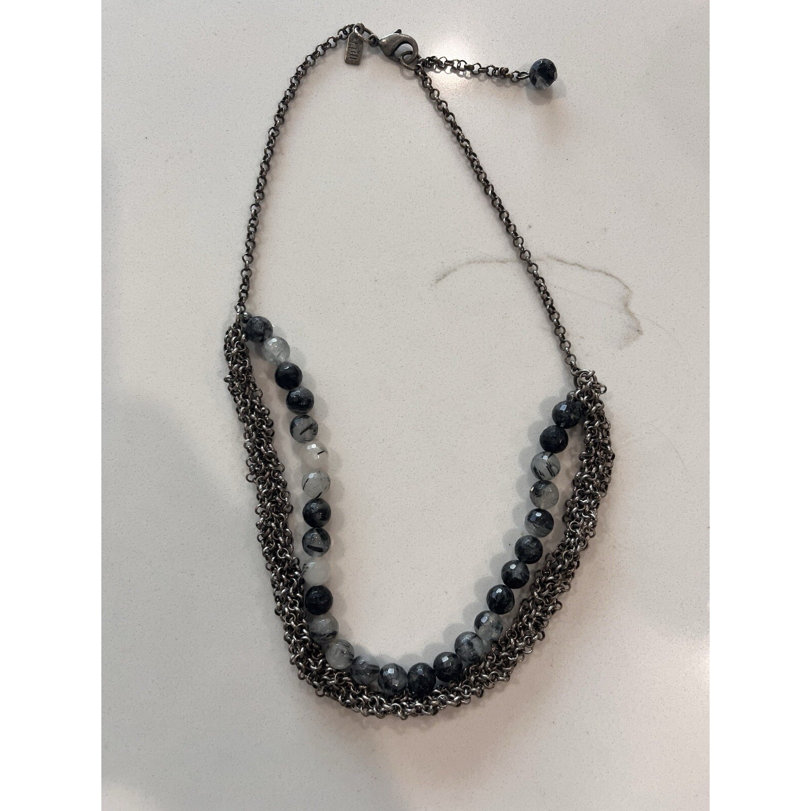 J. Jill Beaded Double Strand Necklace Black White Gray Metal